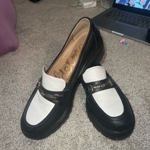 Sam Edelman white and black loafers, size 7